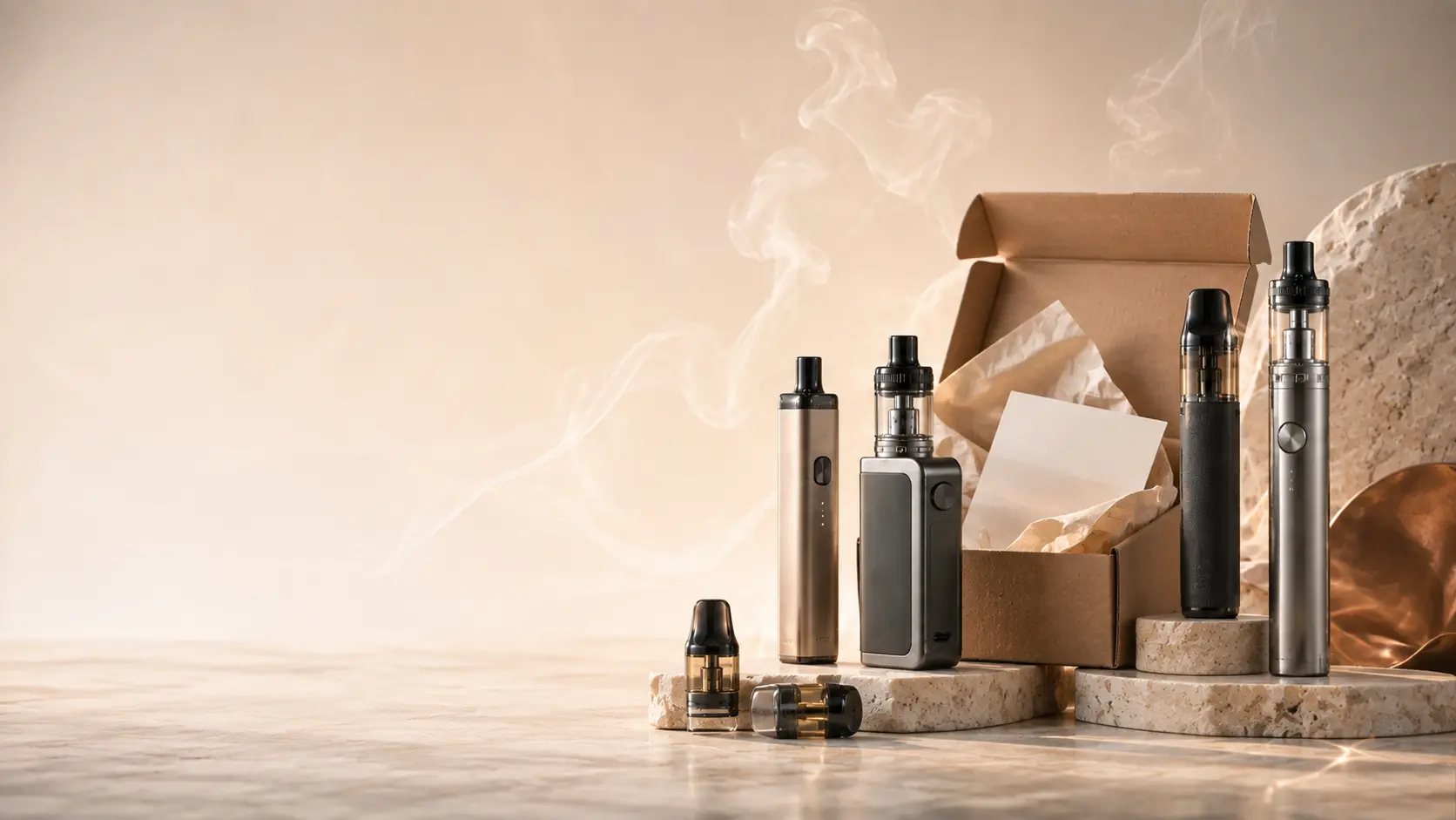 E-Zigaretten-Hardware mit Versandpaket für Reklamation und Rücksendung