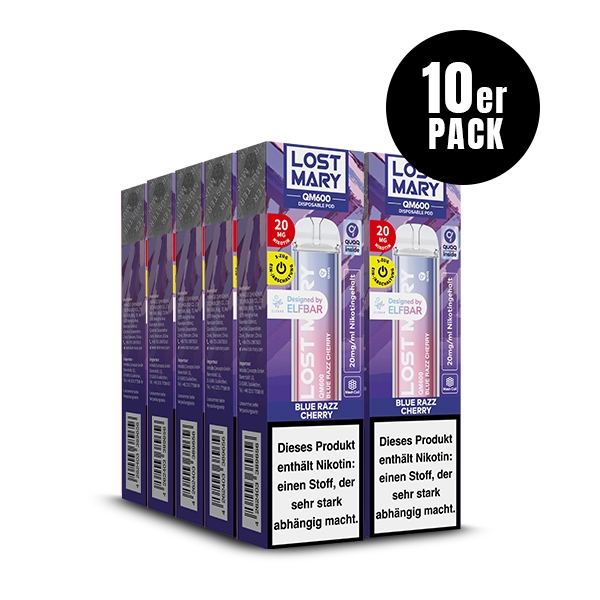 Lost Mary QM600 Einweg-Vape (10er-Pack) - 20mg Nikotin / Blueberry Raspberry Pomegranate